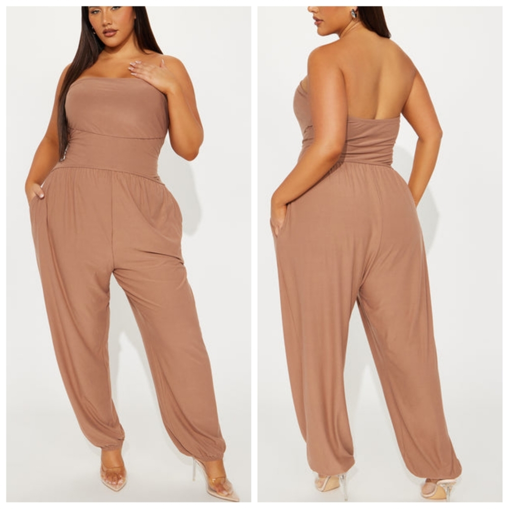 Fashion Nova Jasmine Jumpsuit | Mocha | Size XL | Jogger Style | NWT